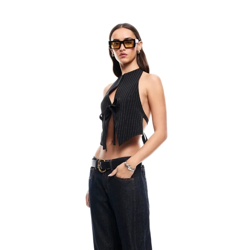 

Lioness halter top, vest, sexy spice girl, halter neck, backless suit, bow tie, slimming top