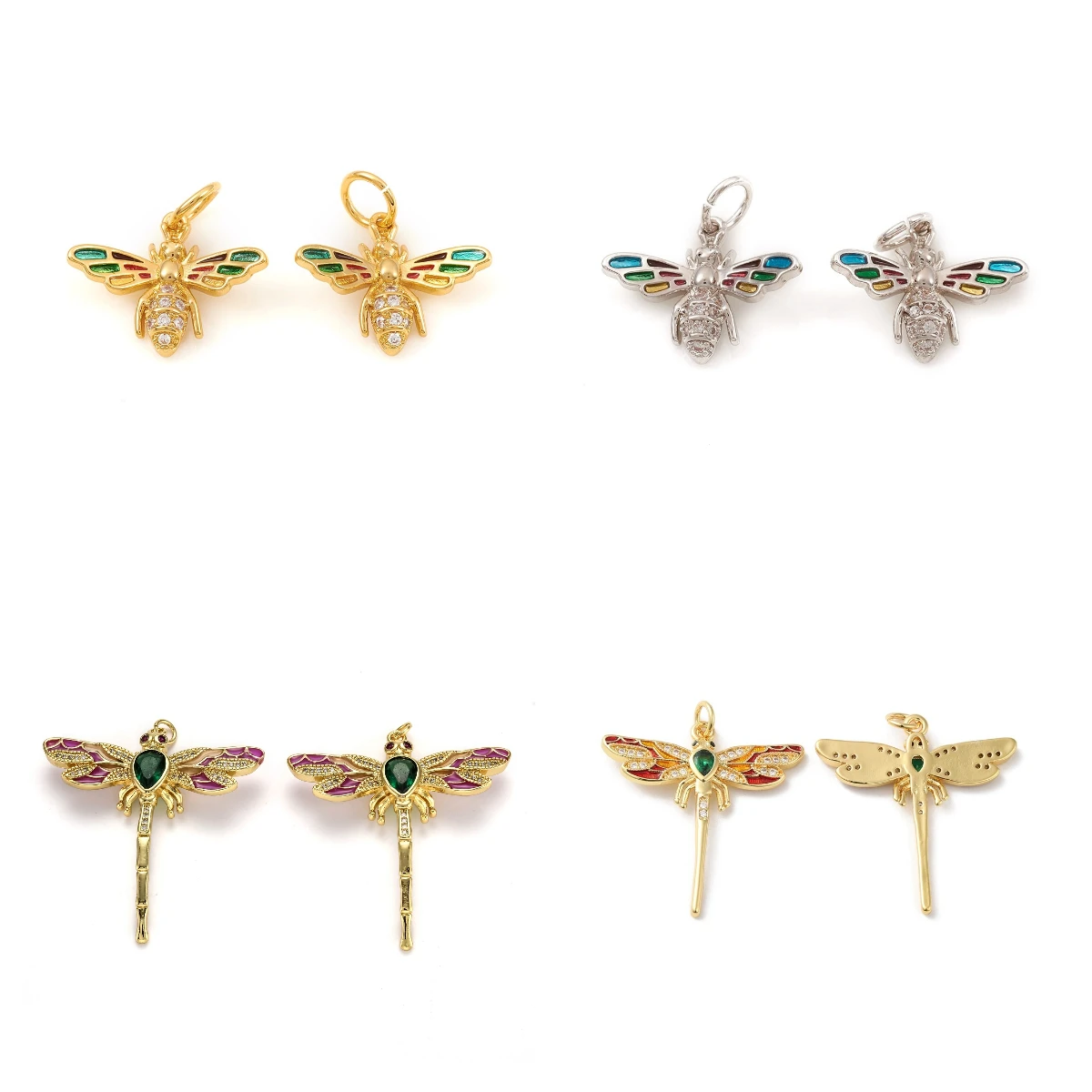 Enamel Dragonfly Bees Charms Brass Zirconia Animals Pendants Real 18K Gold Plated for Diy Earring Necklace Bracelet Keychain