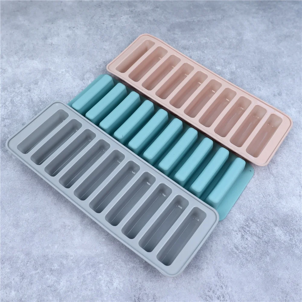 10 Grids Long Stick Ice Tray Non-Stick Easy Release Push Popsicle Out Cylinder Silicone Ice Cube Mould Tray Jelly Chocolate Mold