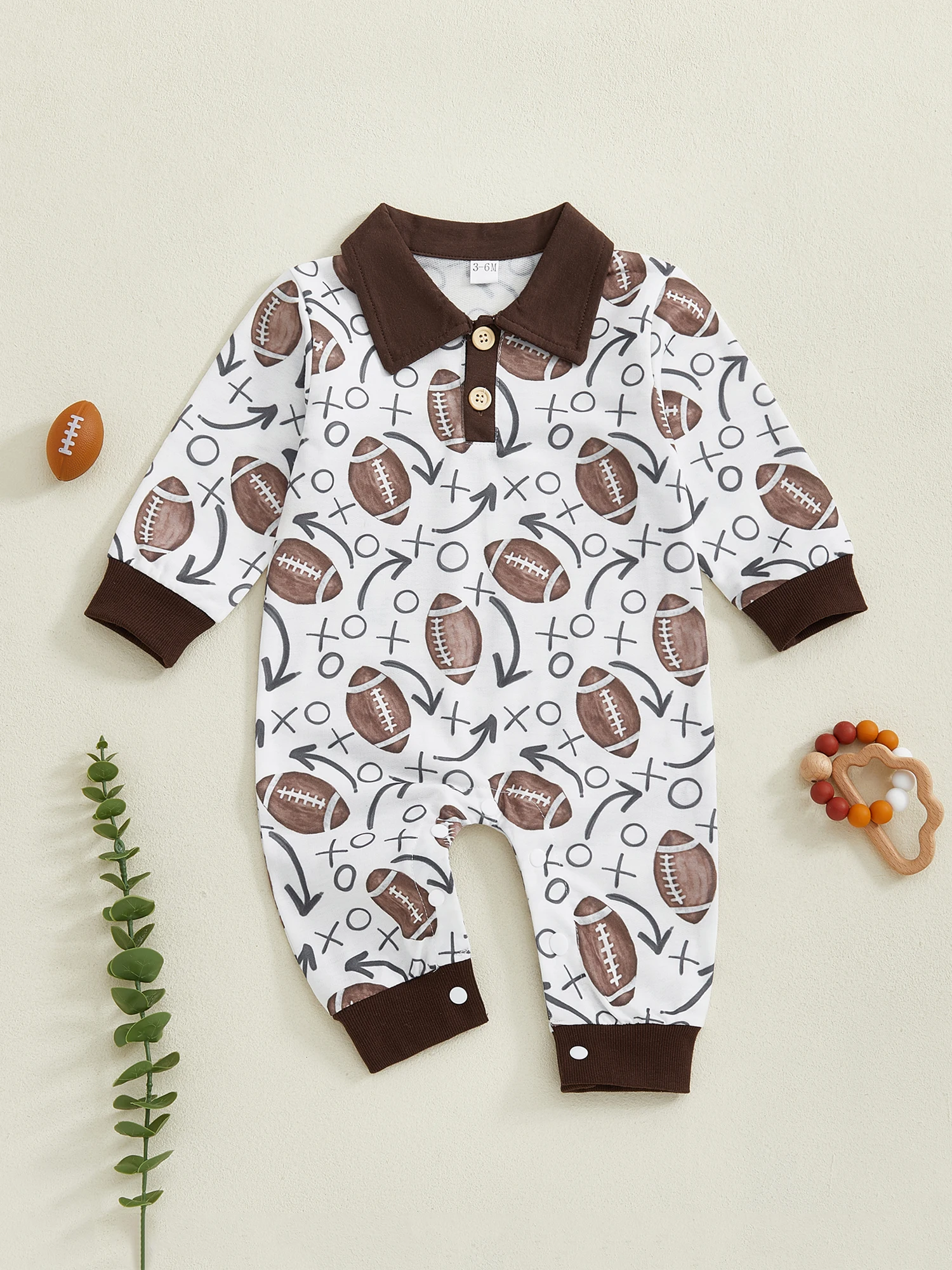 

Очаровательный осенний комбинезон для маленьких мальчиков с забавным принтом в стиле регби и стильным лацканом — комбинезон с длинными рукавами для малышей — модный