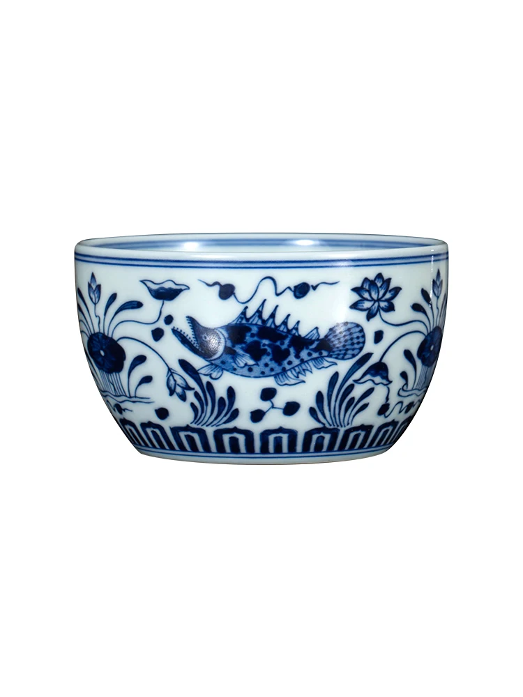 Zhongjia Jingdezhen Ceramic Hand-painted Blue And White Firewood Kiln Tea Handmade Antique Master Cup Fish Algae