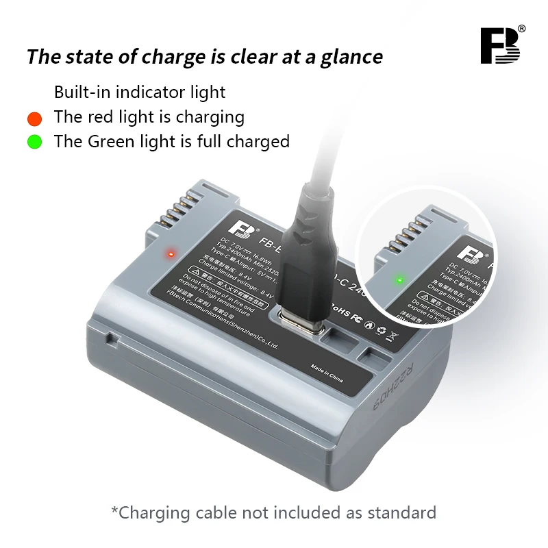 FB EN-EL15 EN-EL15C Battery With USB-C Type-C Charging Port for Nikon Z8 Z7 Z7II Z6II Z5 D7500 D7200 D7100 D7000 D850 D810 D800