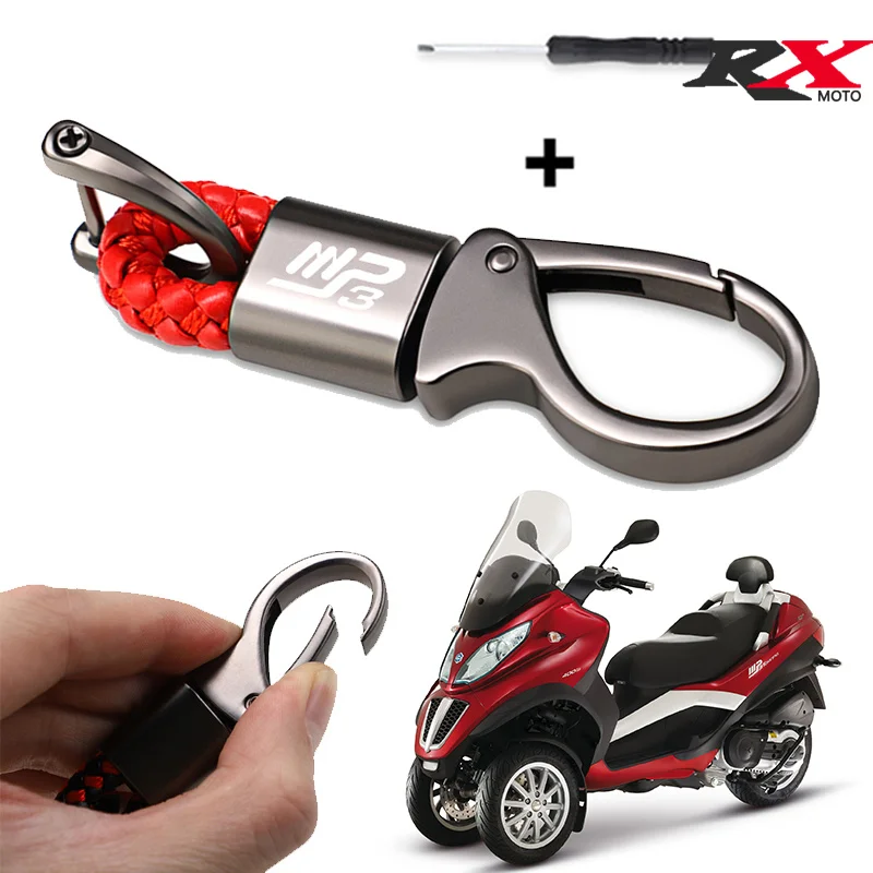 

For Piaggio MP3 250 300 500 MP3300 MP3500 HPE Sport Scooter 2022 2023 New Motorcycle Hand Woven Leather Keychain Metal Keyring