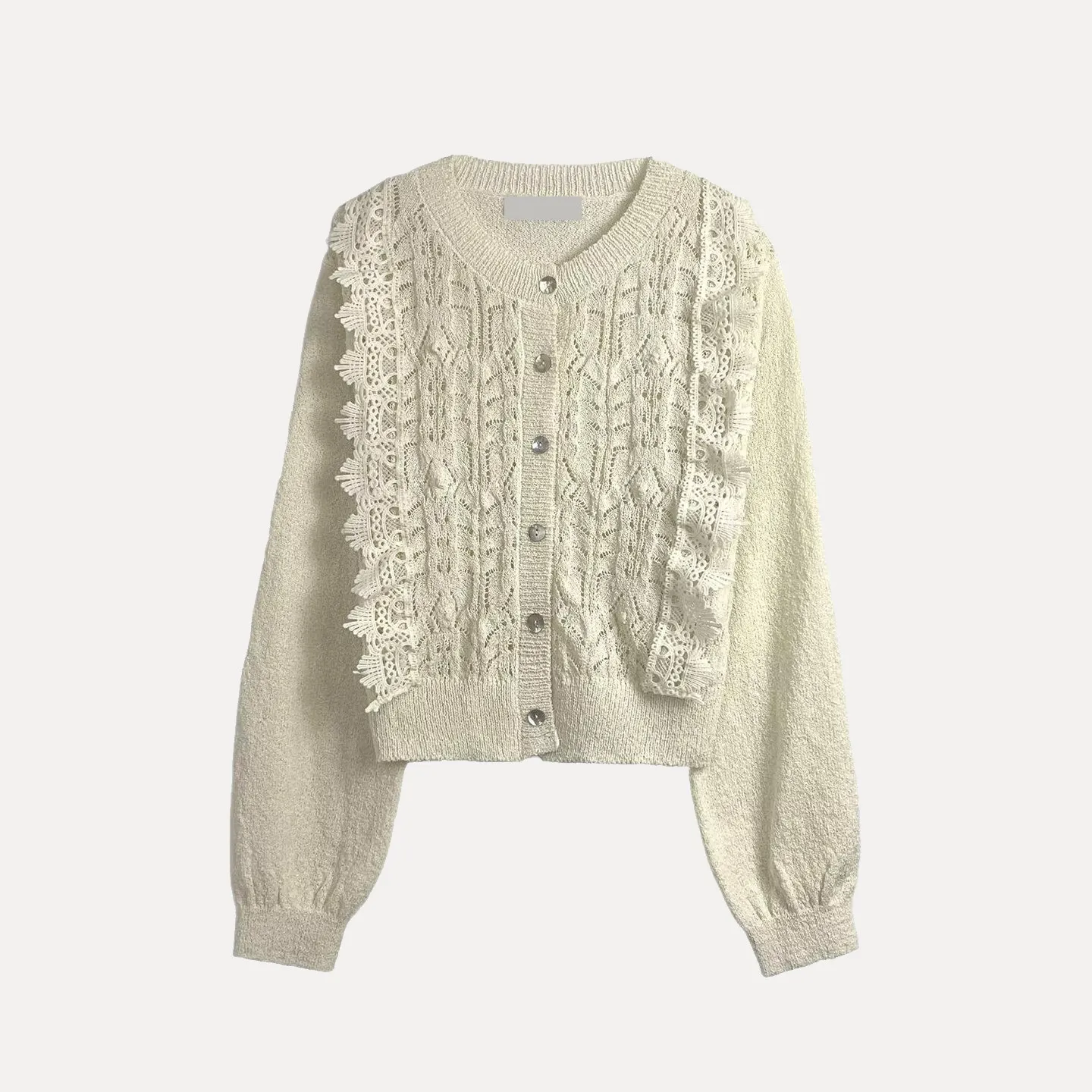 

Женский ажурный вязаный кардиган на крючках с вырезами, модный, индивидуальный стиль, весна 2026, свободный крой, длинный рукав, стандартная длина