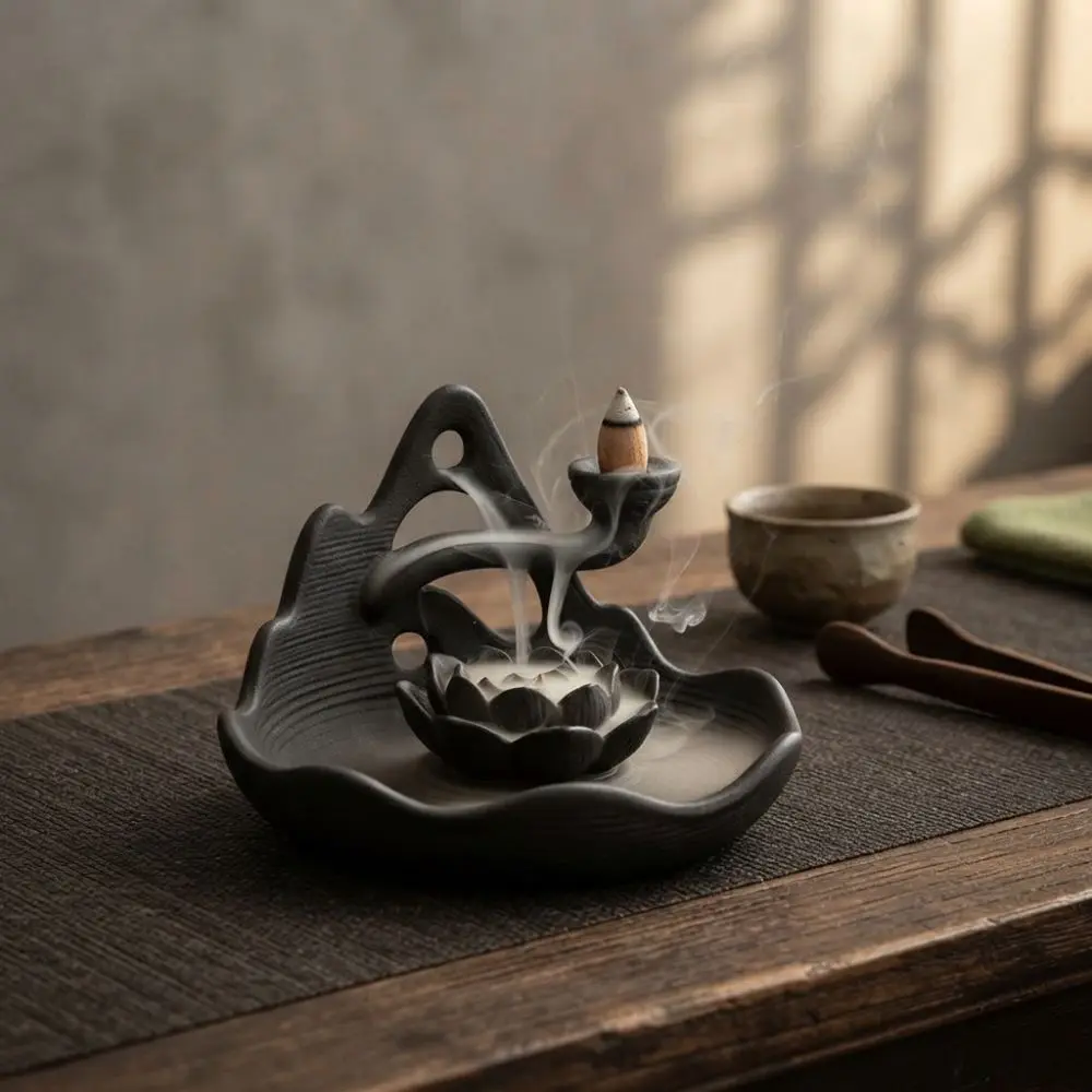 3D Printed 3 In 1 Incense Holder Plastic Mountain Lotus Design Backflow Incense Burner Decorative Hollow Out Zen Incense Holder