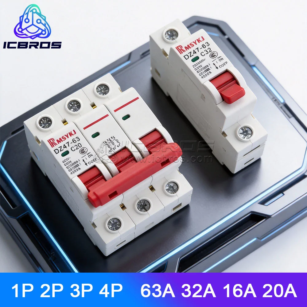 DZ47 1P 2P 3P 4P Plastic Case Circuit Breaker Air Switch 63A 32A 16A 20A Mini Circuit Breaker MCB Short Overload Protector