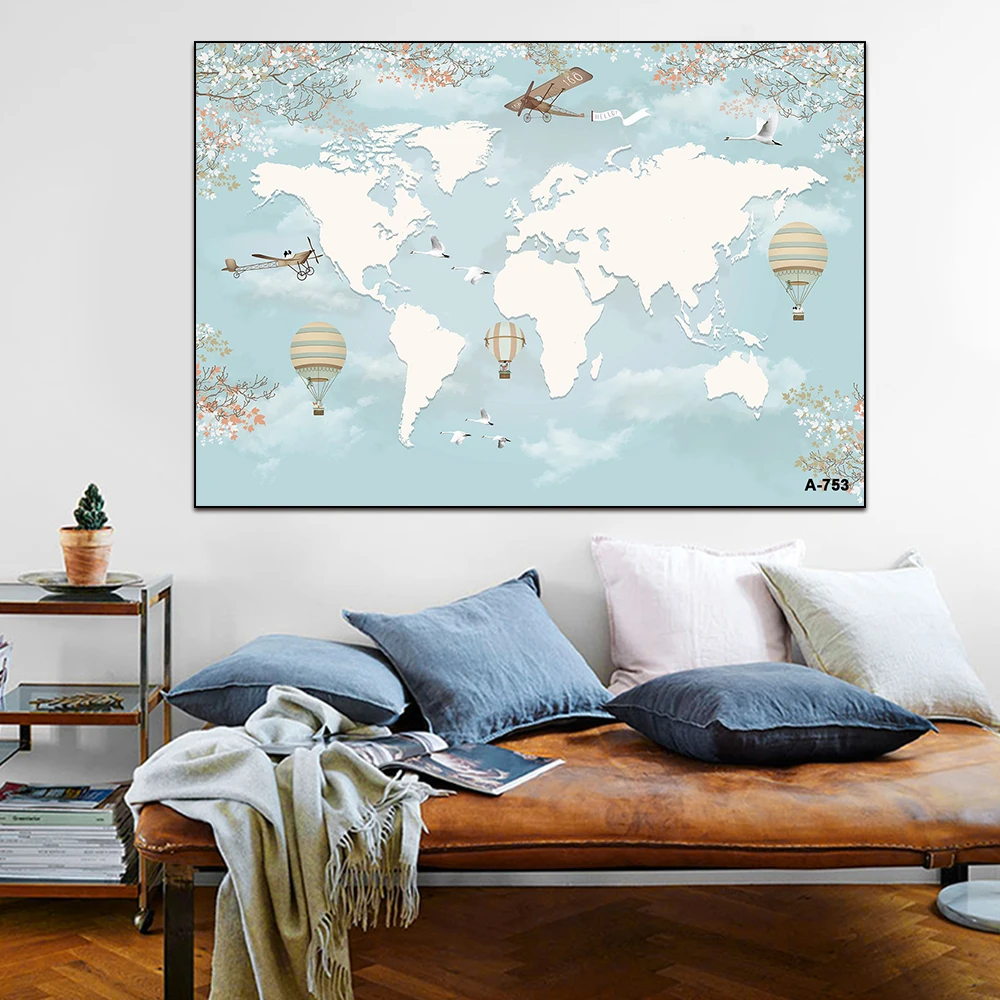 Adventure Travel Theme Famous Architecture World Map Birthday Party BabyShower Decor Hot Balloon Airplane Child Photo Background