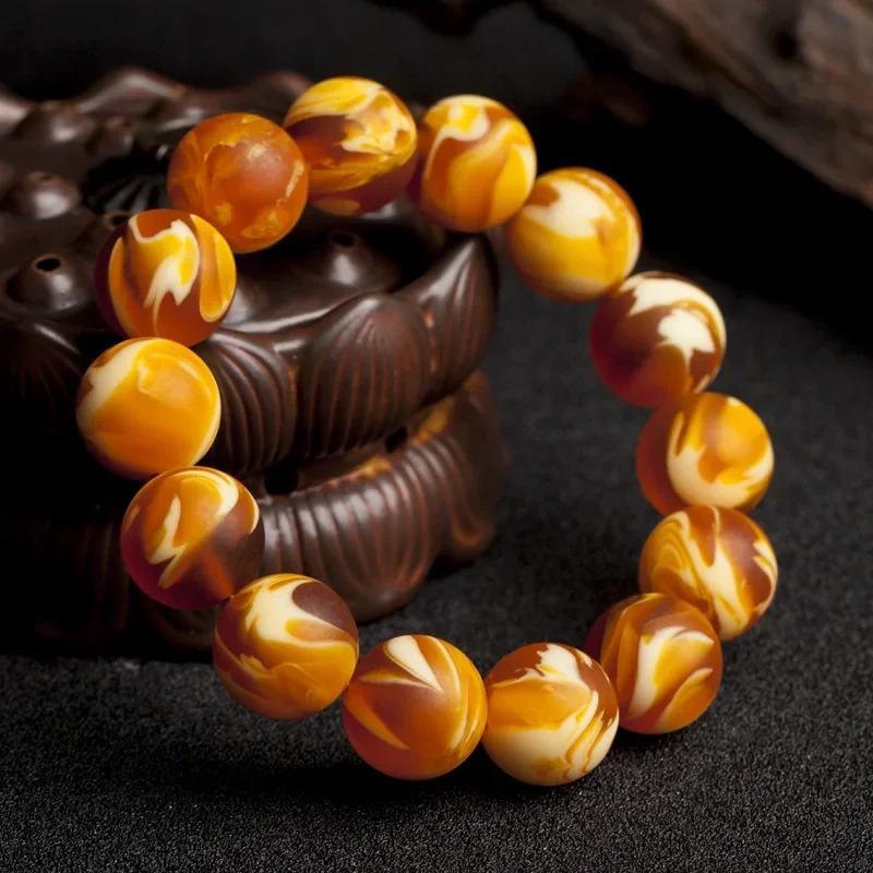 

5A Baltic Amber Bracelet Old Beeswax Original Stone Magic Pattern Bracelet Men’s and Women's Tiger Leather Round Bead Bracelet