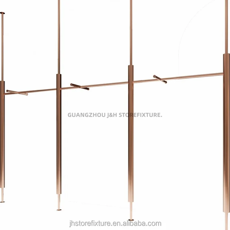 Estantes de exhibición de tienda de mujer de acero inoxidable de exhibición de tienda de mujer de oro rosa de tamaño personalizado para Boutique