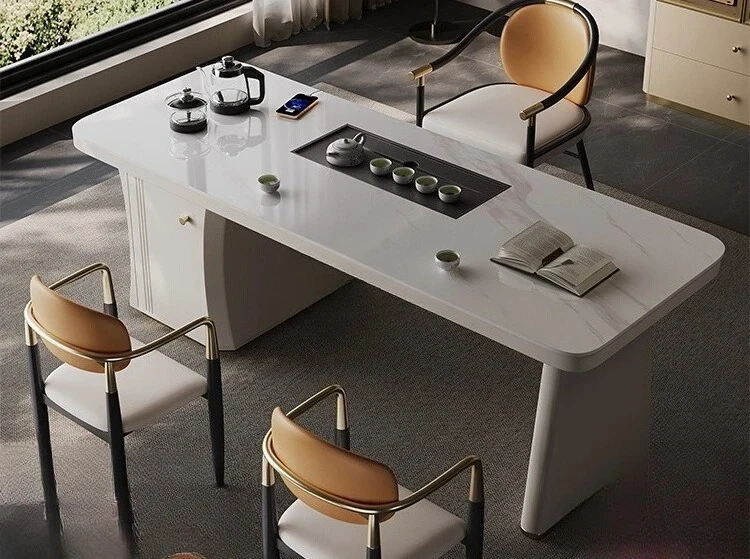 

Cream wind tea table office slate light luxury kung fu tea table kettle integrated