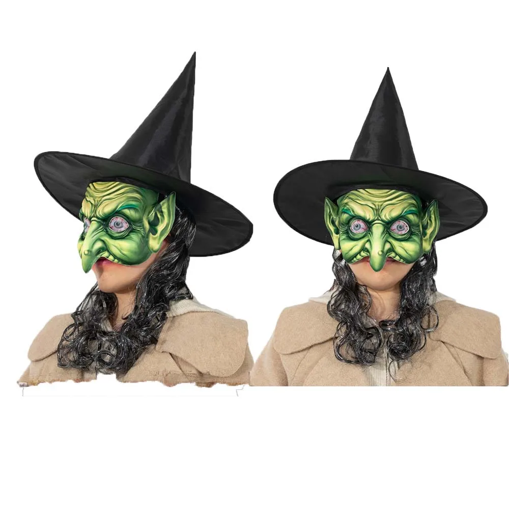 مجموعة قناع قبعة ساحرة على شكل شبكة عنكبوت للشعر، قناع ساحرة رعب للهالوين باللون الأخضر والأسود، قناع شيطان من القماش البوليستر، ديكور الدراما #5