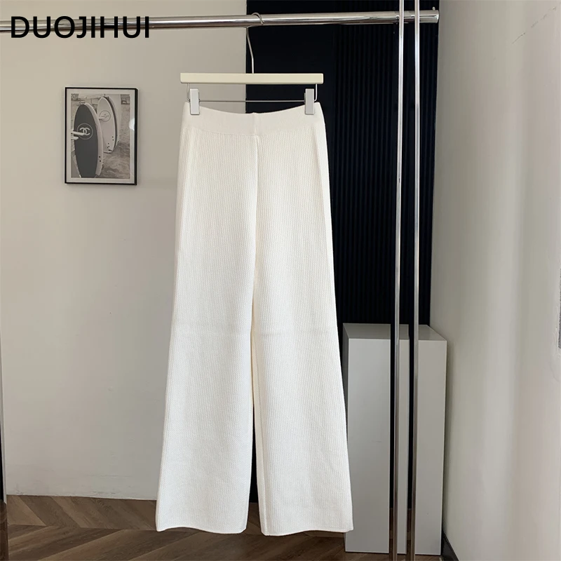 

DUOJIHUI White Fashion Drawstring Elastic Waist Women Pant Autumn New Solid Color Full Length Knitting Simple Casual Female Pant