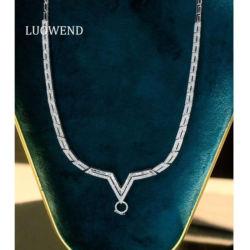 LUOWEND 100% 18K White Gold Necklace Luxury Design 2.30carat Real Natural Diamond Necklace for Women High Party Jewelry