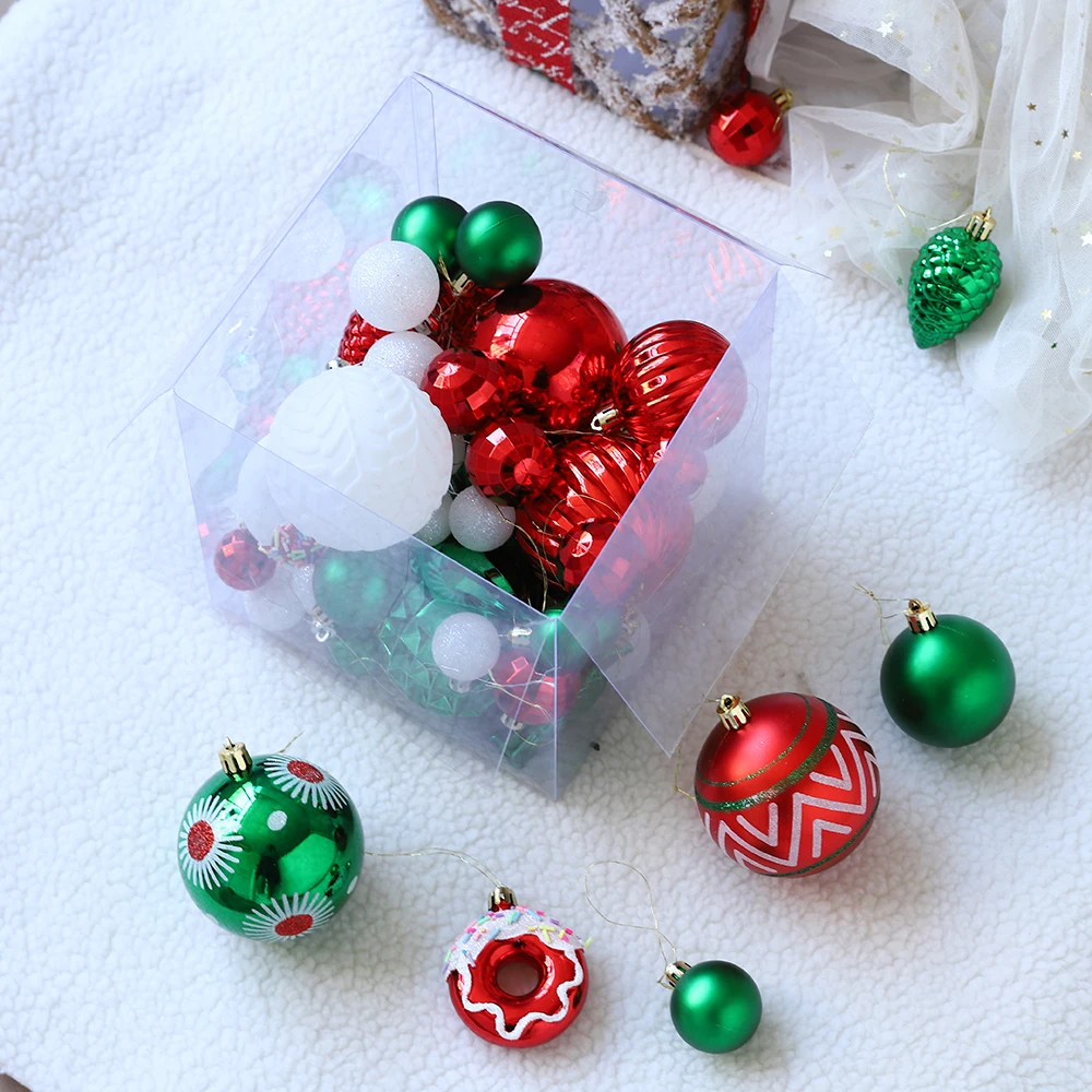 56pcs Christmas Ball Red Green White Candy Cane Balls Ornaments Christmas Tree Hanging Pendant Home New Year Christmas Decoratio
