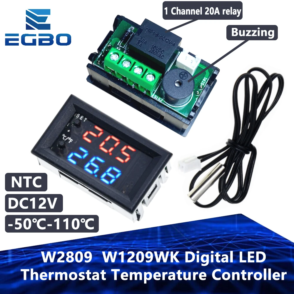 1PCS W2809  W1209WK Digital LED Thermostat Temperature Controller Smart Temp Sensor Board Module 12V DC + Waterproof NTC Sensor