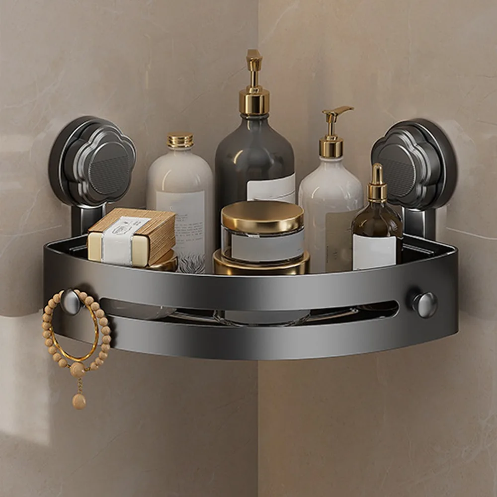 

Полка для ванной комнаты на присоске, трехэтажный органайзер для хранения из нержавеющей стали, без дрели, прочная несущая настенная угловая полка