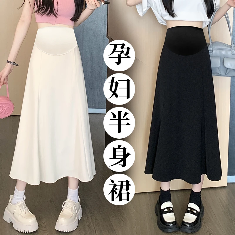 2280# Summer Chiffon Maternity Skirts Adjustable High Waist Belly A Line Pencil Bottoms Clothes for Pregnant Women Pregnancy