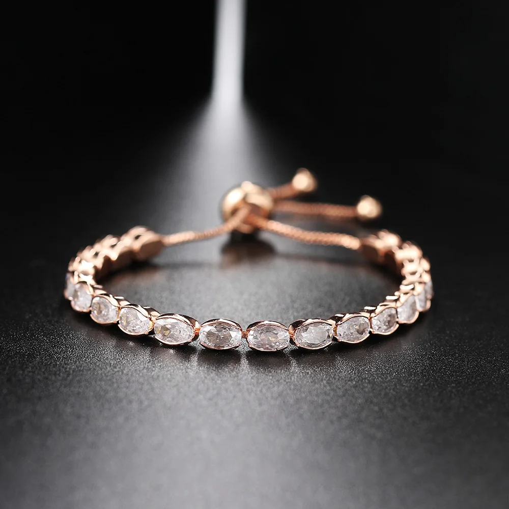 Adjustable Oval Crystal Tennis Bracelet for Women Kpop Zirconia Gold Color Chain On Hand Simple Minimalist Jewelry Trend H202