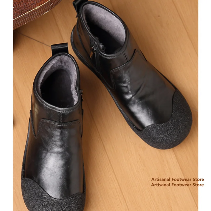 Men's Winter Fleece Lined Chelsea Ankle Boots Slip On Warm Black Leather Boots Rubber Toe Cap Soft Sole Cold Weather Casual Shoe