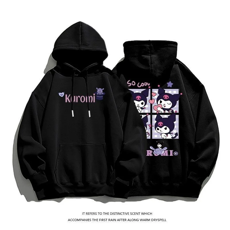 Japanese Sanrio Kuromi Hooded Sweatshirt Pure Cotton Hoodie Kpop Kawaii Clothes College Style Goth Women Clothes Anime Hoodie