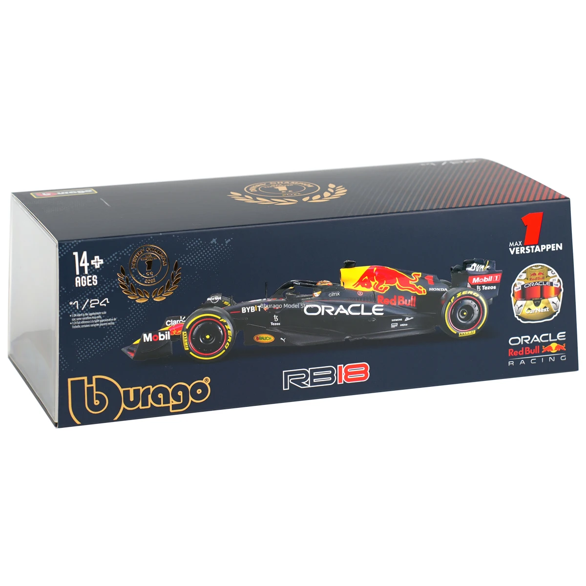 Bburago 1:24 2022 Oracle Red Bull RB18 Raing Winner Abu Dhabi Grand Prix Max Verstappen Formula Car Static Diecast Alloy Model