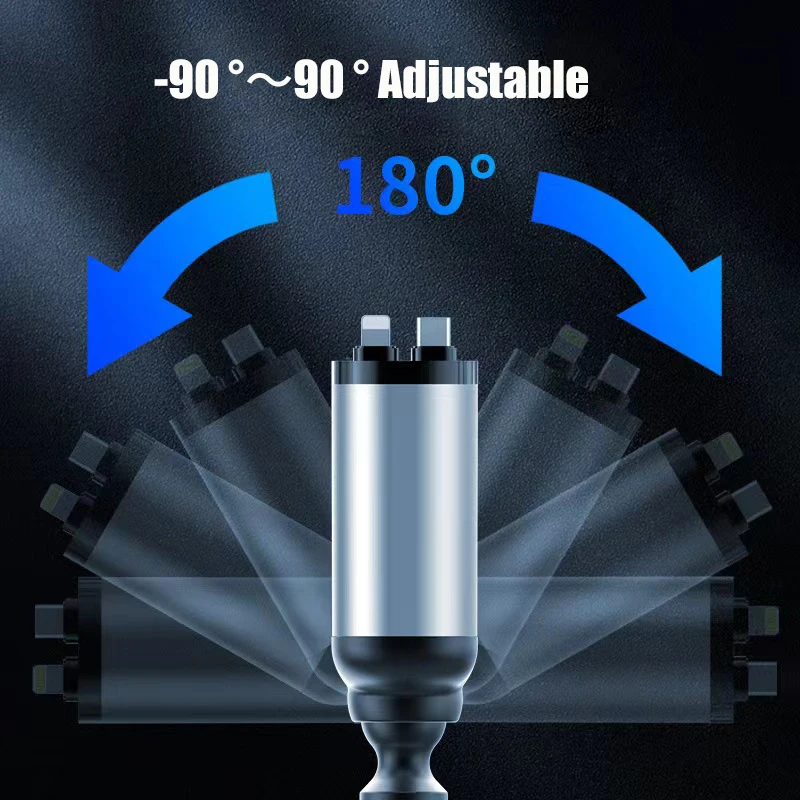 4 in 1 Retractable Car Charger with Voltage Display Super Fast 120W Car Charger Retractable Cord 2.6 Ft for iPhone Samsung OPPO