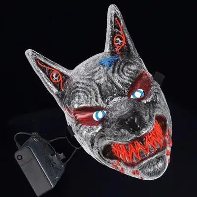 1Pcs LED Halloween Mask Wolf Head Glow Mask Light Up Scary Horror Party Supplies Costume Party Supplies Face Cover for Halloween