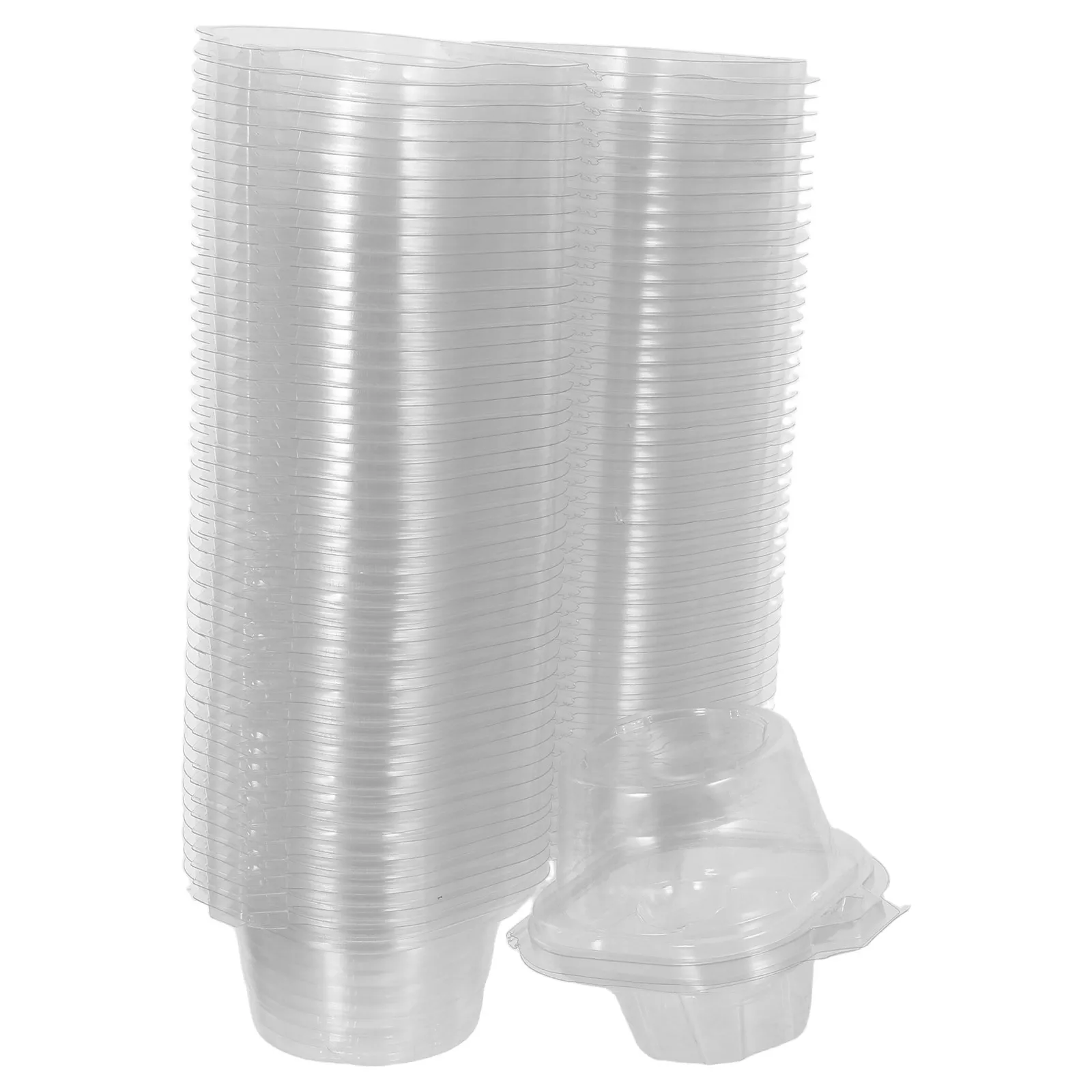 50 szt. Pojedynczych pojemników na babeczki z przezroczystą plastikową pokrywką kopułkową, pudełka do układania w stosy, pojemniki na ciasta na wesela, przyjęcia i imprezy.