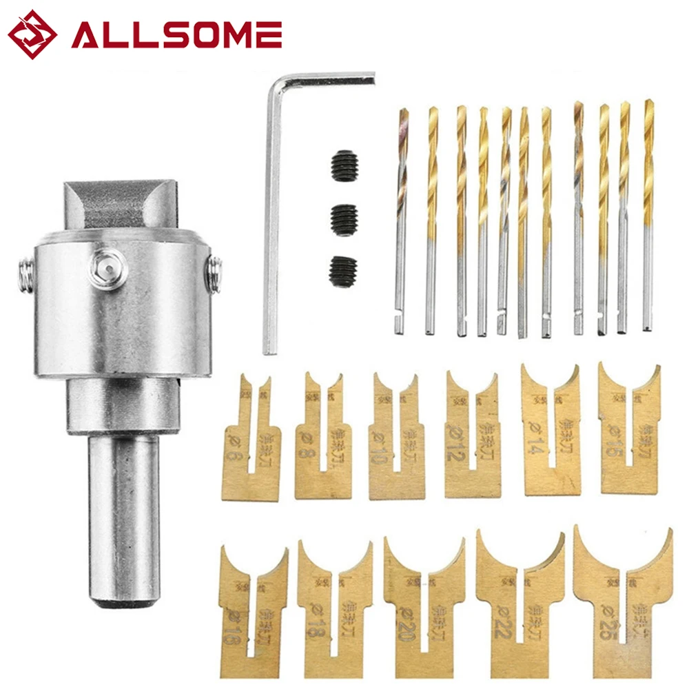 ALLSOME 24pcs Alloy Ball Knife Woodworking Tools Wooden Beads Drill Rotary Bead Molding 6-25mm HT2128