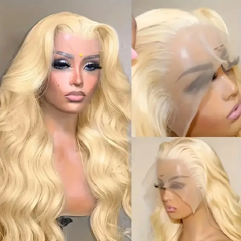 13X4 HD Lace Wig Blonde 613 Human Hair 18 40 Inch Body Waves Frontal Blonde Color Glue-Free Wave Wig 150 Density