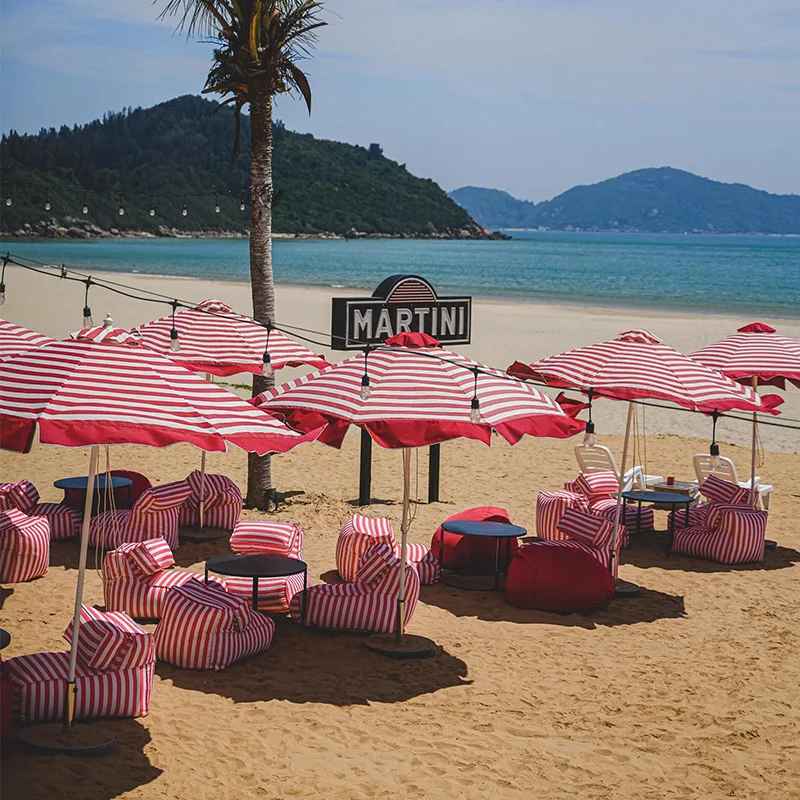 

Outdoor striped double-color umbrella Aluminum alloy mid-column umbrella Beach Internet celebrity hotel courtyard parasol 3 mete