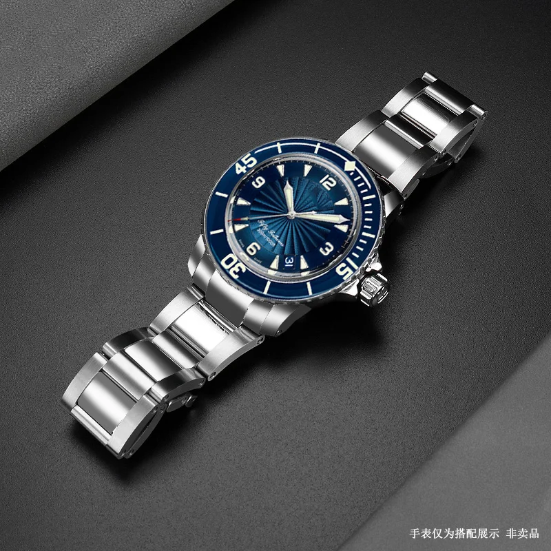 23MM Curved End High Quality Watch Chain For Blancpain Fifty Fathoms 5000 5015 Series Stainless Steel Strap Men Solid Watchband