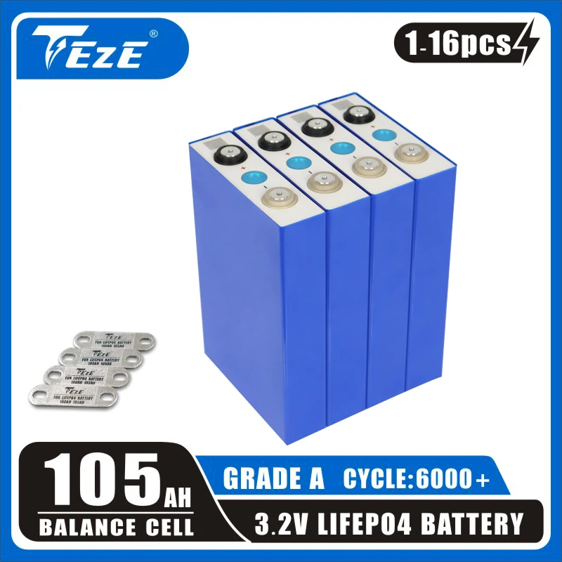 105Ah 3.2V LifePO4 Battery QR Code Grade A 100% Capacity for RV EV DIY 12V 24V Solar Energy Storage System NO TAX DDP Shipping