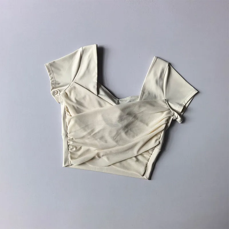 Damen Yoga Sporttops Mesh Beauty Back Schlankmachende Kurzarm-T-Shirts mit festen Cups für Pilates-Training und Fitness – Detail 6