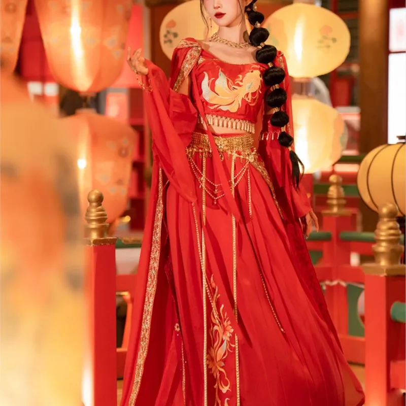 Red Ling Dunhuang Exotic Style Hanfu Girl Western Region Goddess Ancient Costume Full Set