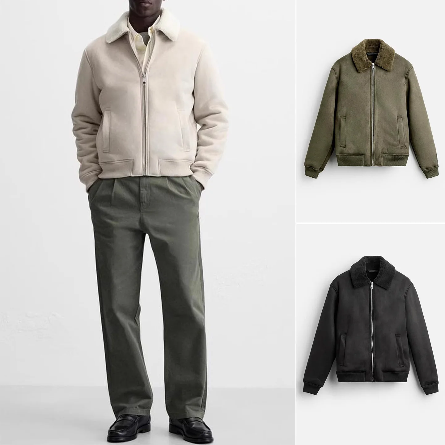 

Autumn Winter Men's Slim Fit Jaet Long Sve Zipper Decoration Patchwork Velvet Texture Simple Collar Outerwear 6380