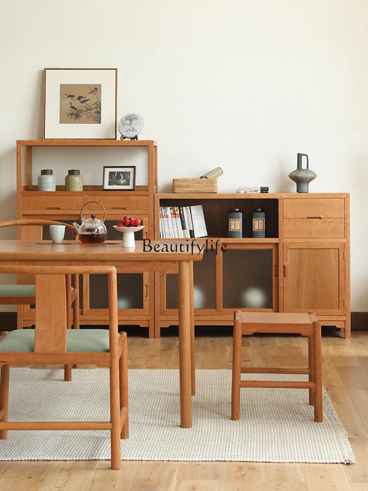 New Chinese Style Black Walnut Solid Wood Dining Side Side Cabinet Storage Cabinet Simple