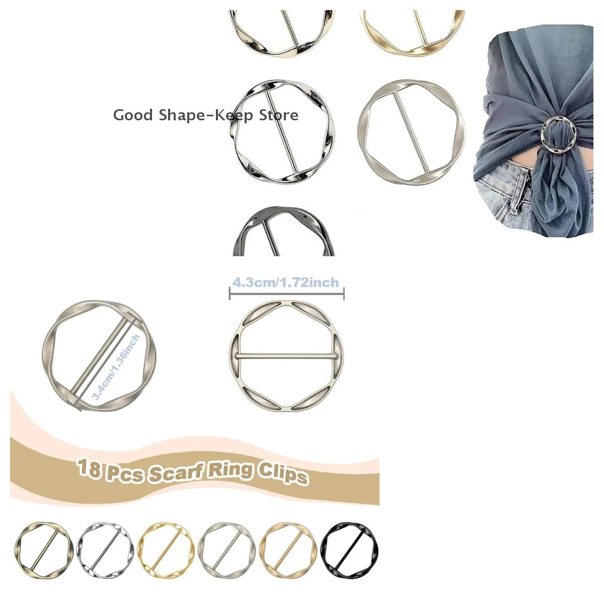 5/6Pcs Spiral Circle Zinc Alloy Metal Round Three-Speed Knotted Silk Scarf Buckle European And American Knot scarf buckle Style