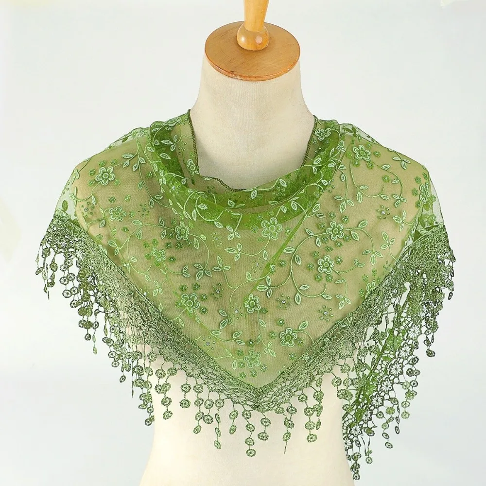 

Gifts Breathable Lace Triangle Headscarf Solid Color Embroidered Hijab Scarf Head Accessory Lace Bandana