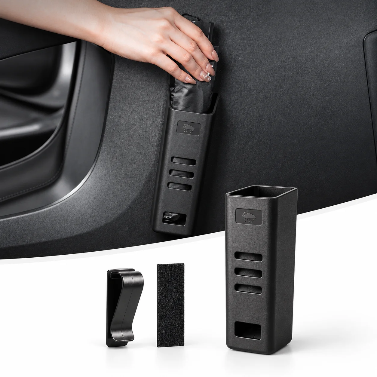 Universal Car Umbrella Holder Wet Folding Umbrella Storage Bucket ABS Organizer with Back Clip for Seat Trunk Home