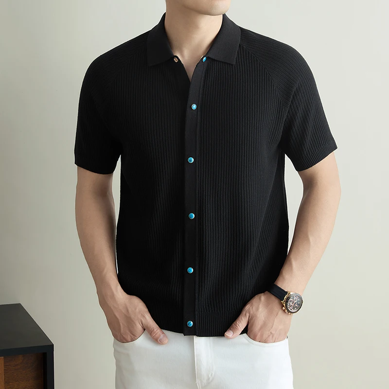 Afbeelding 6: Gebreid vest, T-shirt met korte mouwen, heren zomer nieuwe stijl, high-end casual, Old Money stijl, heren revers top