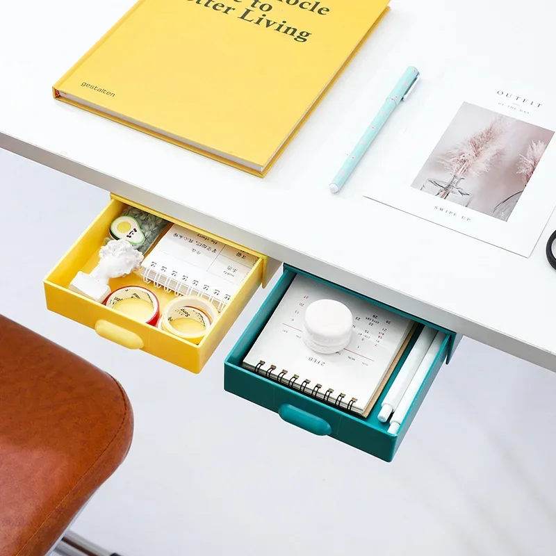 Pencil Tray Under Desk Organizer, Storage Box, Hidden Stationery Pen Holder Case, Self - Stick for Office, School, Home