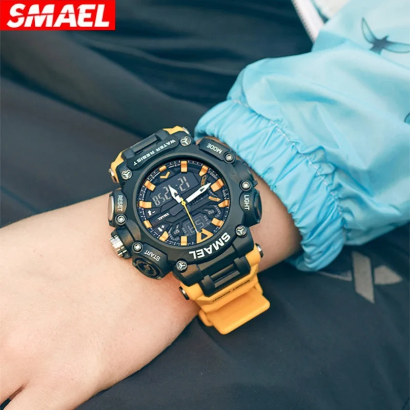 SMAEL 8053 relojes electrónicos de moda para hombres calendario luminoso Esfera Grande multifunción impermeable deportes al aire libre reloj de pulsera masculino