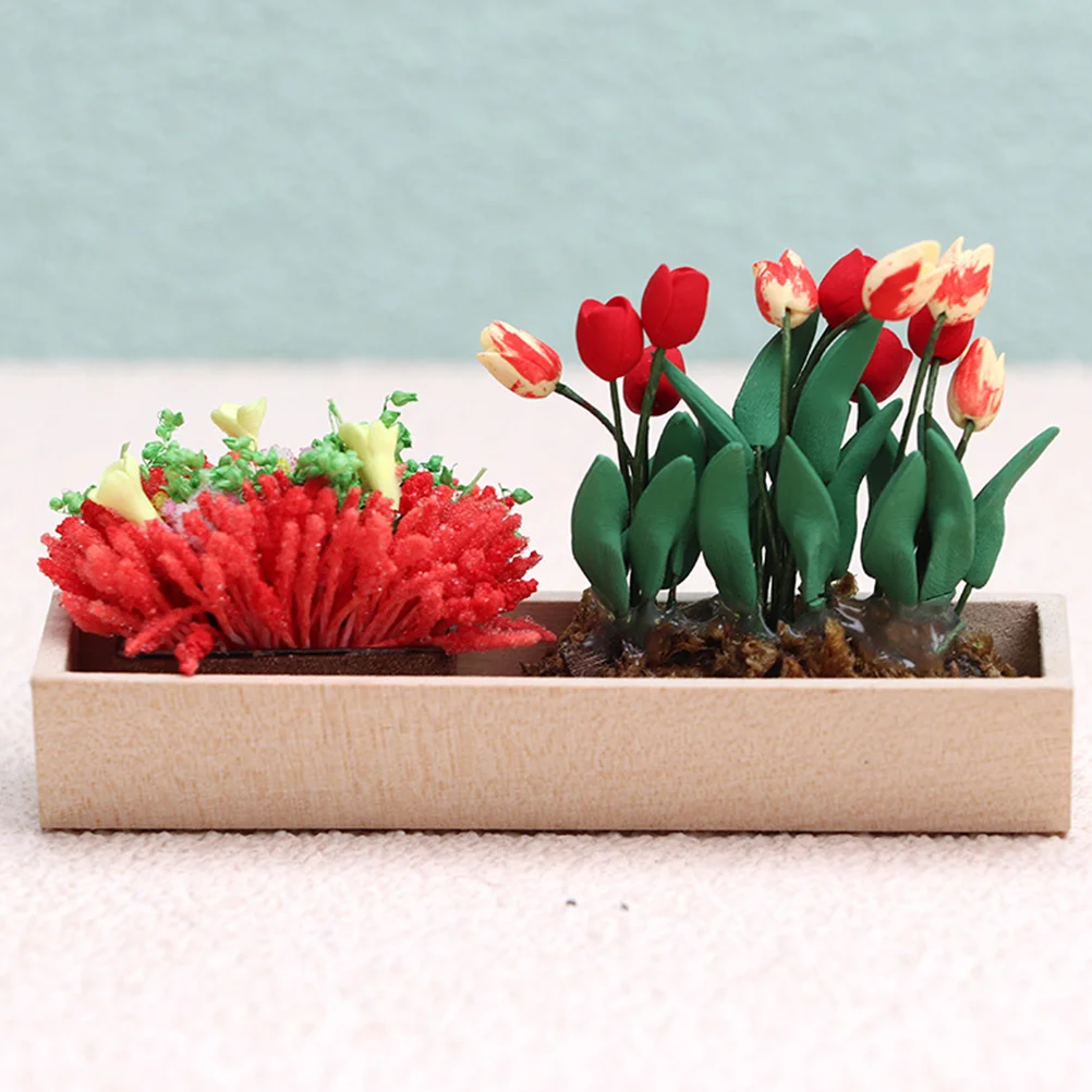 1:12 Poppenhuis Mini Meubels Tuin Miniatuur Scène Ornamenten Lange Houten Doos Bloempot Vaas Model Home Decor Bloempot Tafel