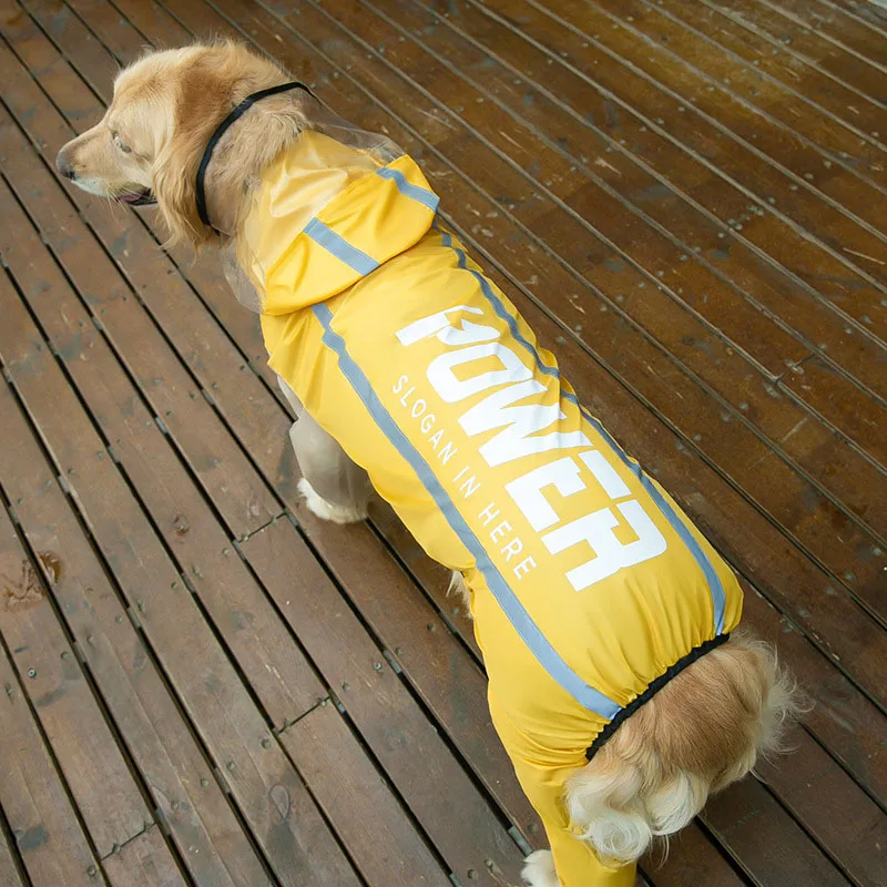 New Pet FourLegged Raincoat Printed with Letters Reflective Waterproof Windproof Hooded Poncho Large Dog Outdoor Apparel Clothes