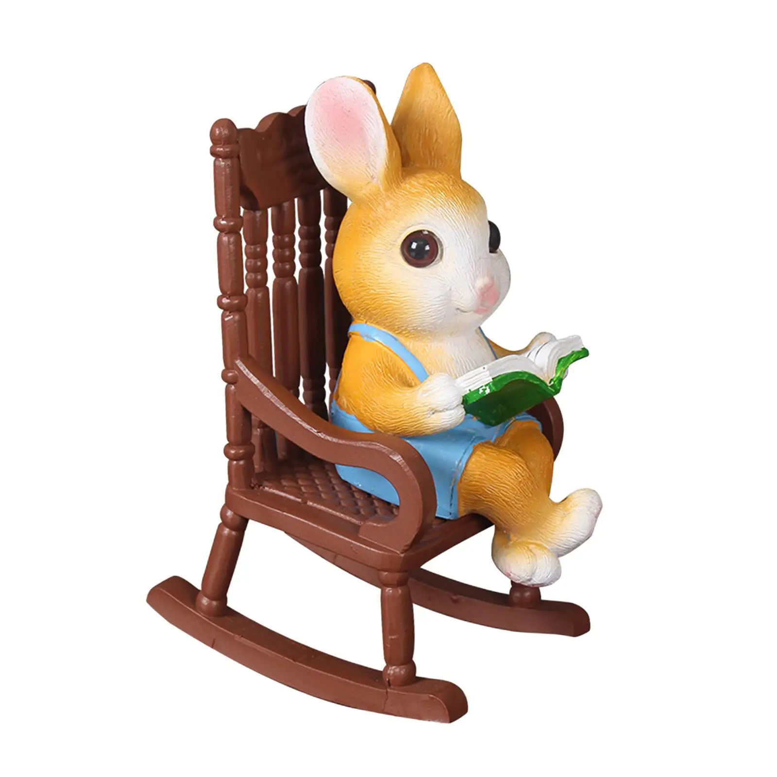 Animal Sculpture Rabbit on Rocking Chair Resin Garden Statue for Patio Lawn Balcony Porch Desktop Table Shelf Home Decor Gift