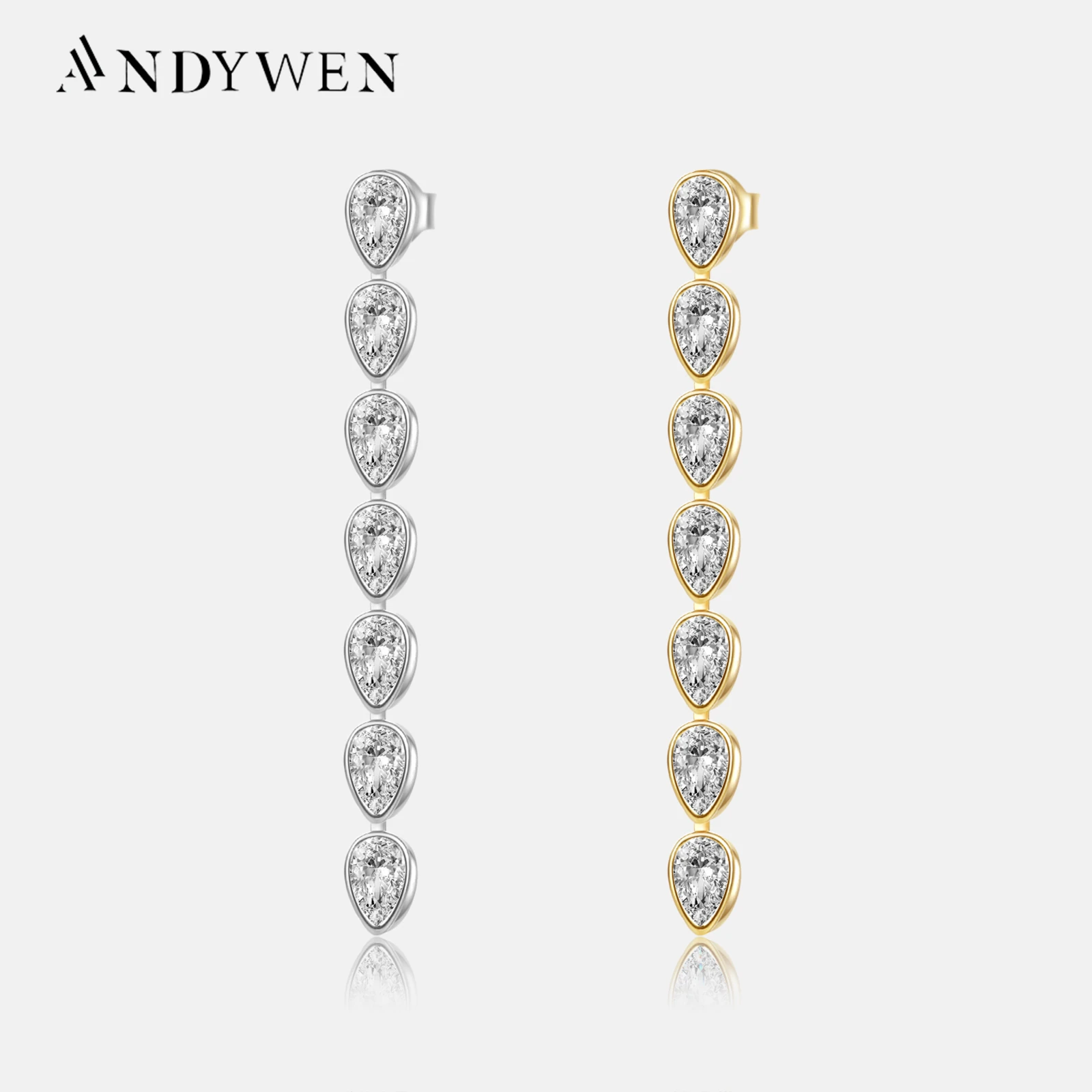 ANDYWEN 925 Sterling Silver Gold  Single 1PCS Long Chain CZ Zircon Line Drop Earring Women Luxury Fine Jewelry Clips Pendientes