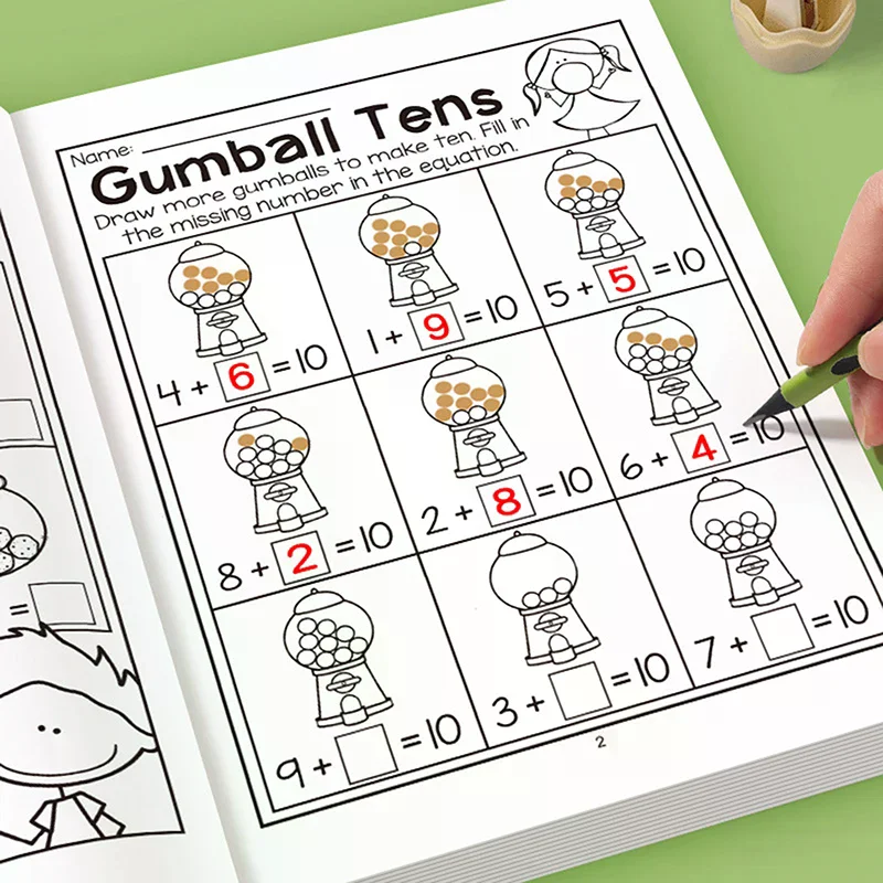 32-Page Interactive Math Learning Workbook With Addition & Subtraction Worksheets, Crossword Puzzles, Colorful Math Activities