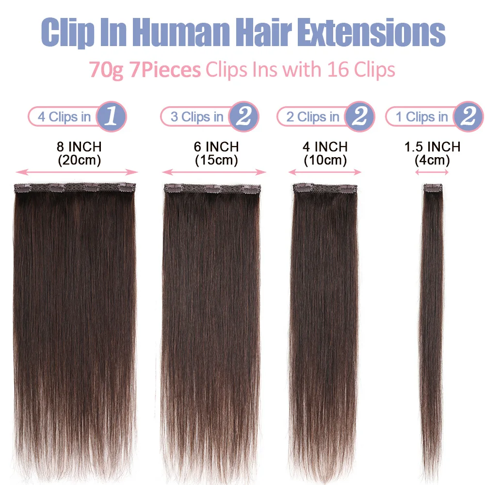 Clip In Hair Extensions Human Hair 70g 7pcs Brazilian Straight Clip Ins 100% Human Hair Extension Double Weft Clip Ins Remy Hair