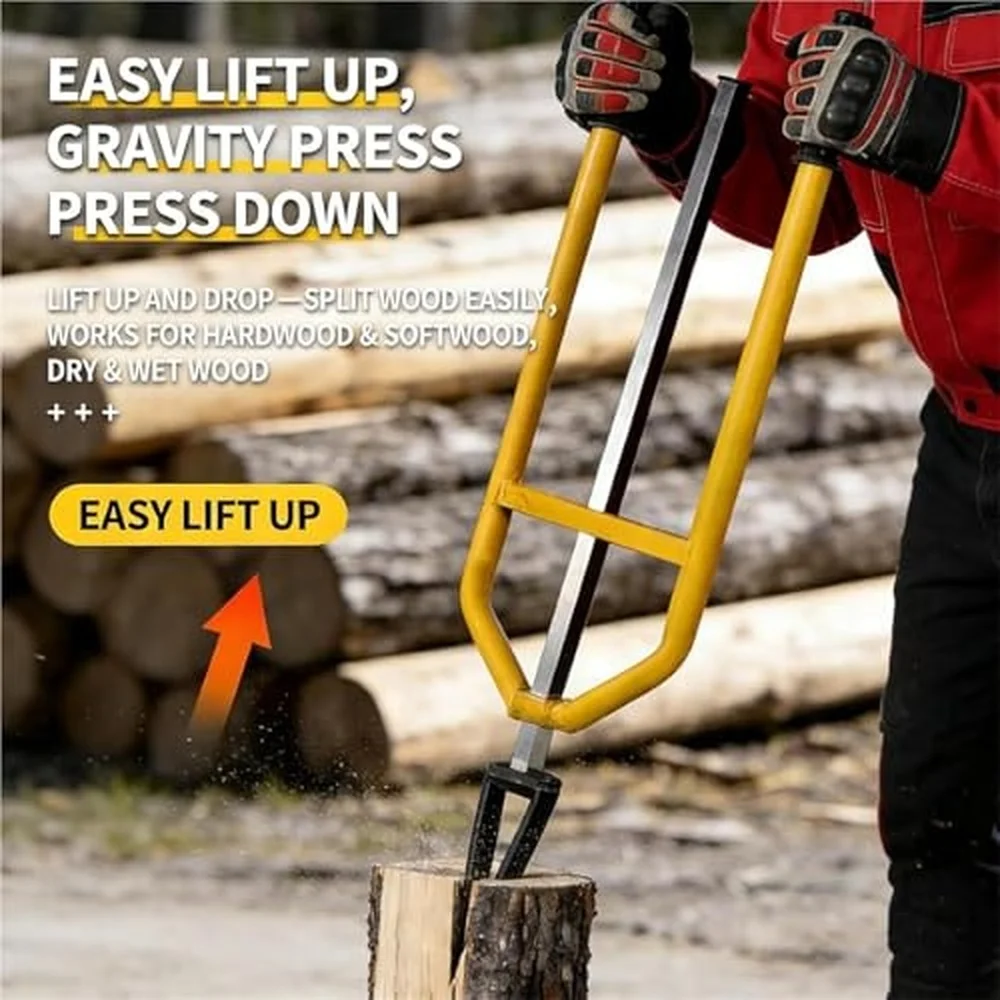 Portable Manual Log Splitter Inertial Firewood Splitter with Smooth Pole Slide Splitting Tool Ergonomic Handles for